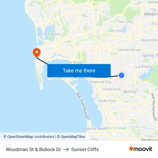 Woodman St & Bullock Dr to Sunset Cliffs map