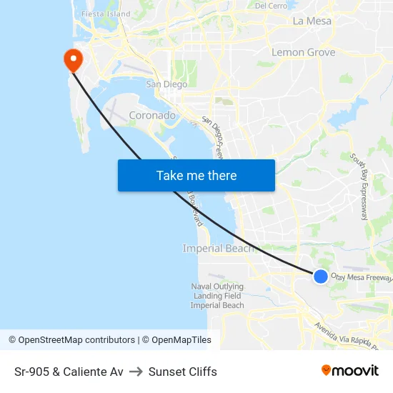 Sr-905 & Caliente Av to Sunset Cliffs map