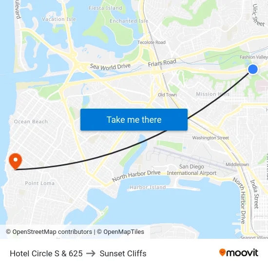 Hotel Circle S & 625 to Sunset Cliffs map