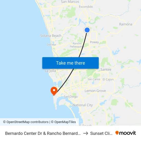 Bernardo Center Dr & Rancho Bernardo Rd to Sunset Cliffs map
