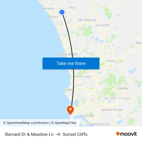 Barnard Dr & Meadow Ln to Sunset Cliffs map