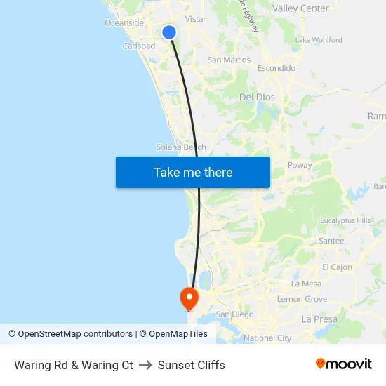 Waring Rd & Waring Ct to Sunset Cliffs map