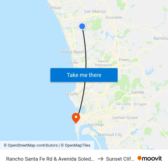 Rancho Santa Fe Rd & Avenida Soledad to Sunset Cliffs map