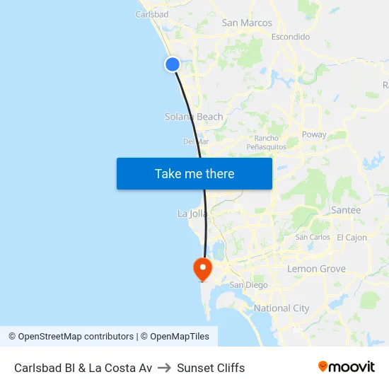 Carlsbad Bl & La Costa Av to Sunset Cliffs map