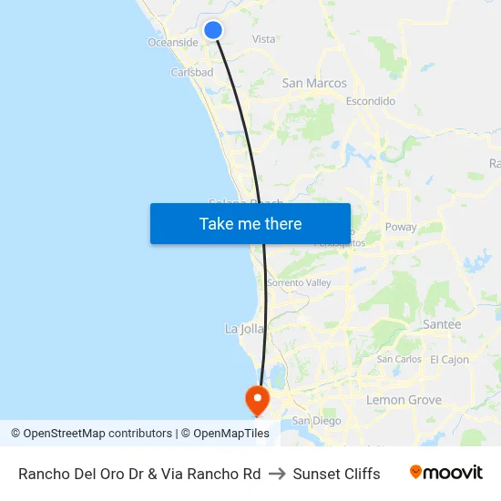 Rancho Del Oro Dr & Via Rancho Rd to Sunset Cliffs map