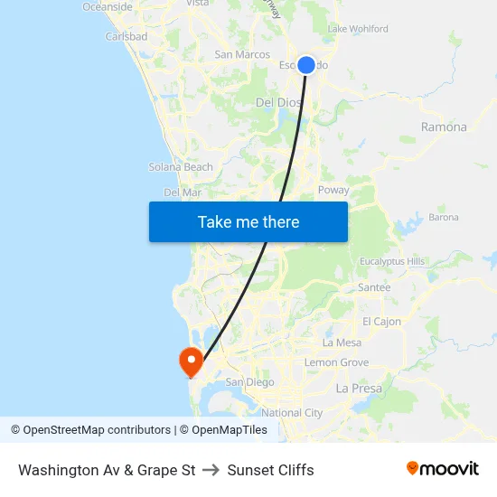 Washington Av & Grape St to Sunset Cliffs map