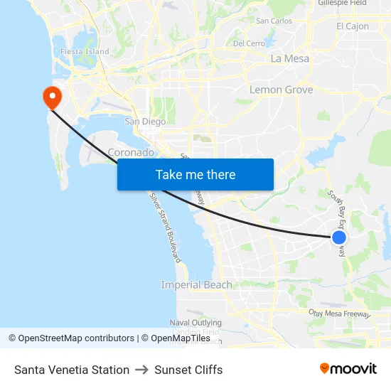 Santa Venetia Station to Sunset Cliffs map