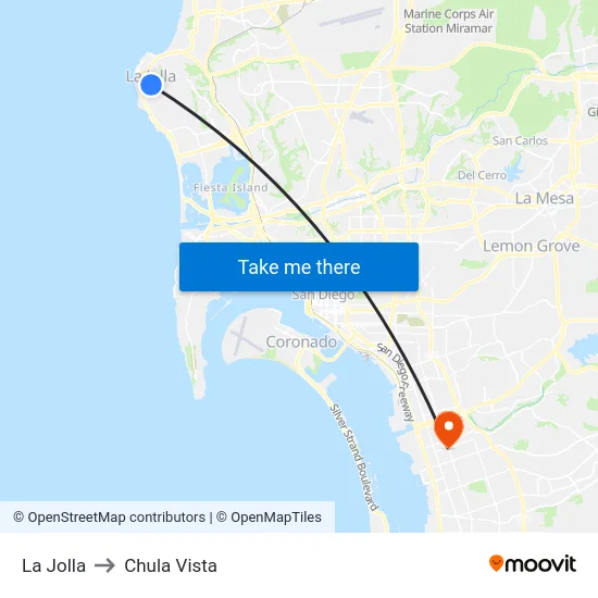 La Jolla to Chula Vista map