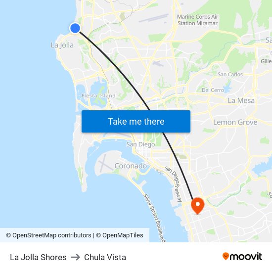 La Jolla Shores to Chula Vista map