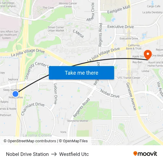 Nobel Drive Station to Westfield Utc map