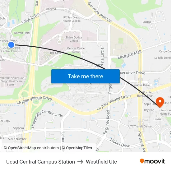 Ucsd Central Campus Station to Westfield Utc map