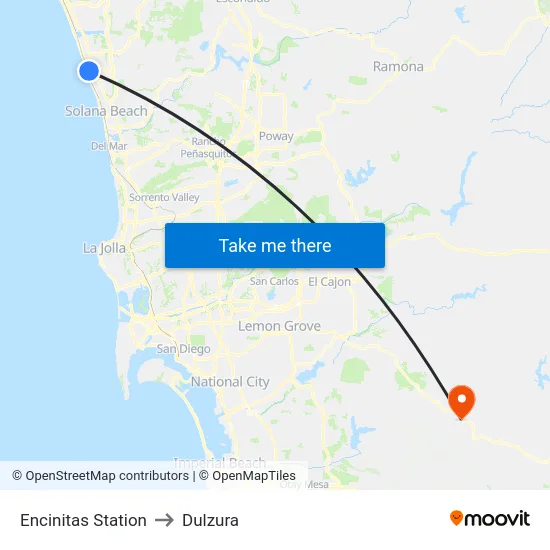 Encinitas Station to Dulzura map