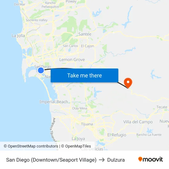 San Diego (Downtown/Seaport Village) to Dulzura map