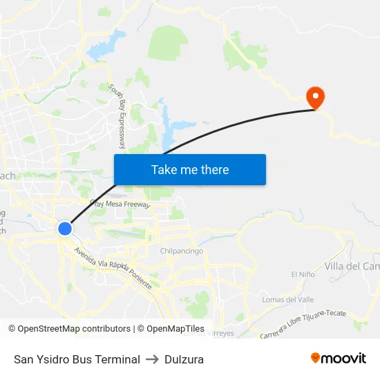 San Ysidro Bus Terminal to Dulzura map