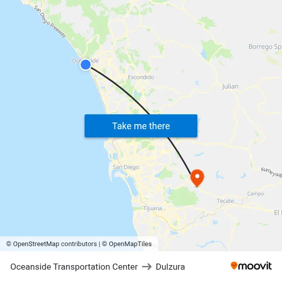 Oceanside Transportation Center to Dulzura map