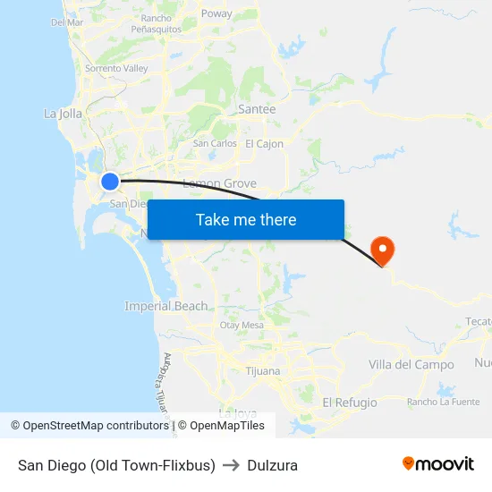San Diego (Old Town-Flixbus) to Dulzura map