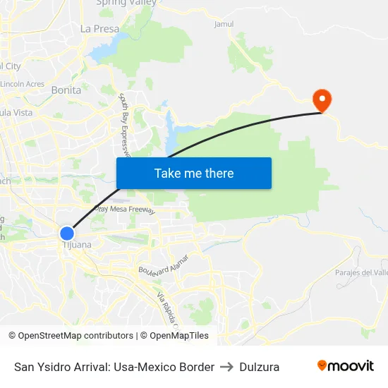 San Ysidro Arrival: Usa-Mexico Border to Dulzura map