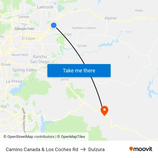 Camino Canada & Los Coches Rd to Dulzura map