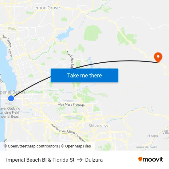 Imperial Beach Bl & Florida St to Dulzura map