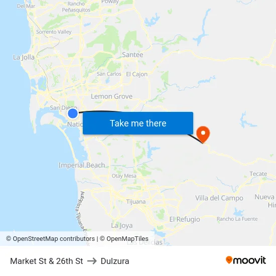 Market St & 26th St to Dulzura map