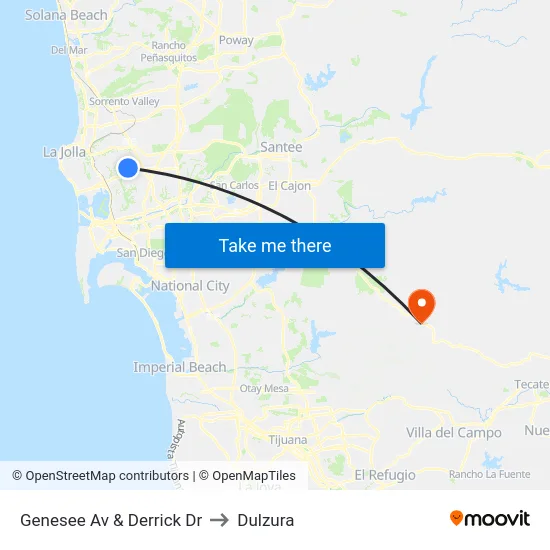 Genesee Av & Derrick Dr to Dulzura map