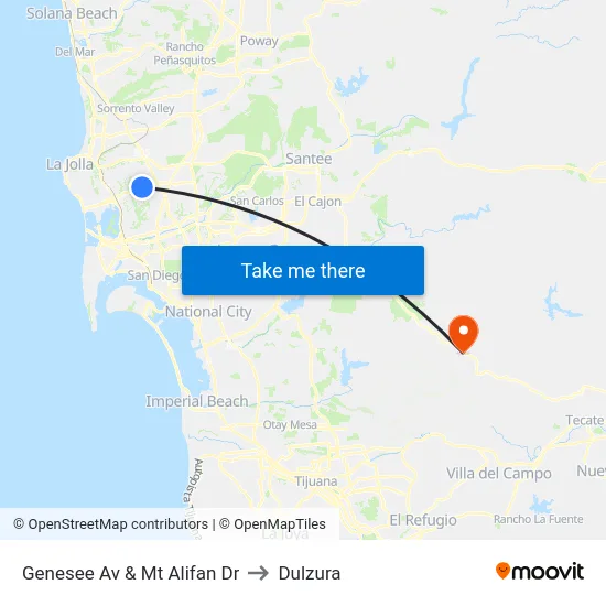 Genesee Av & Mt Alifan Dr to Dulzura map