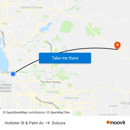 Hollister St & Palm Av to Dulzura map