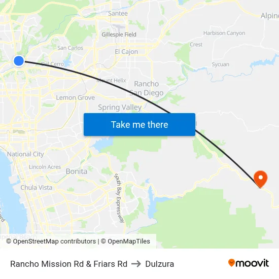 Rancho Mission Rd & Friars Rd to Dulzura map