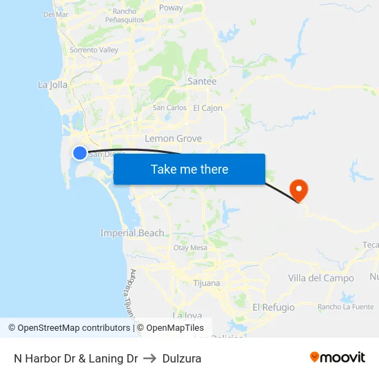 N Harbor Dr & Laning Dr to Dulzura map