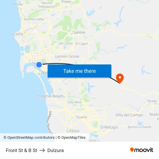 Front St & B St to Dulzura map