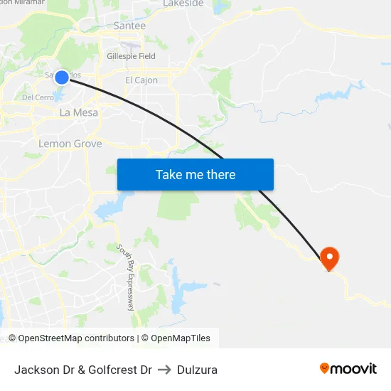 Jackson Dr & Golfcrest Dr to Dulzura map