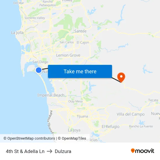 4th St & Adella Ln to Dulzura map
