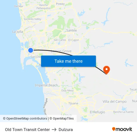 Old Town Transit Center to Dulzura map