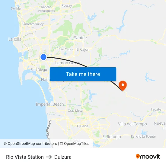 Rio Vista Station to Dulzura map