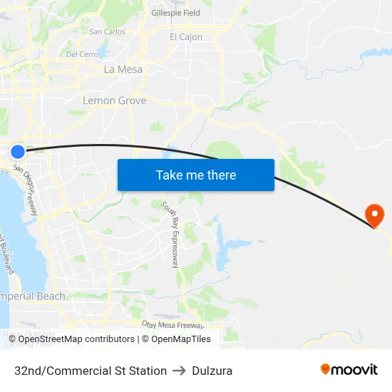 32nd/Commercial St Station to Dulzura map