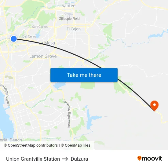 Union Grantville Station to Dulzura map