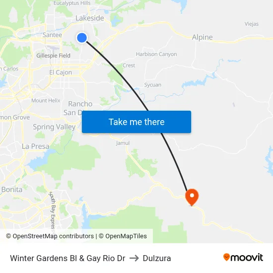 Winter Gardens Bl & Gay Rio Dr to Dulzura map