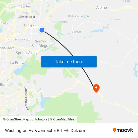 Washington Av & Jamacha Rd to Dulzura map