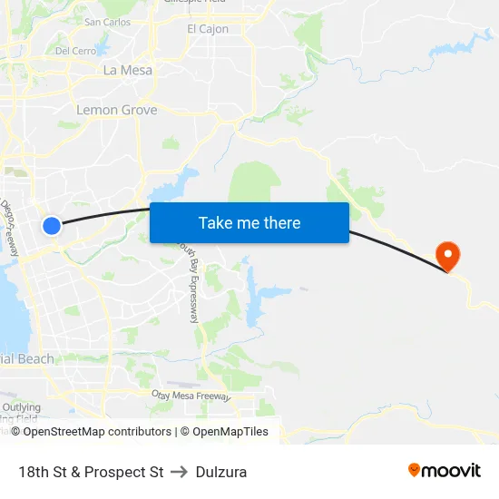18th St & Prospect St to Dulzura map