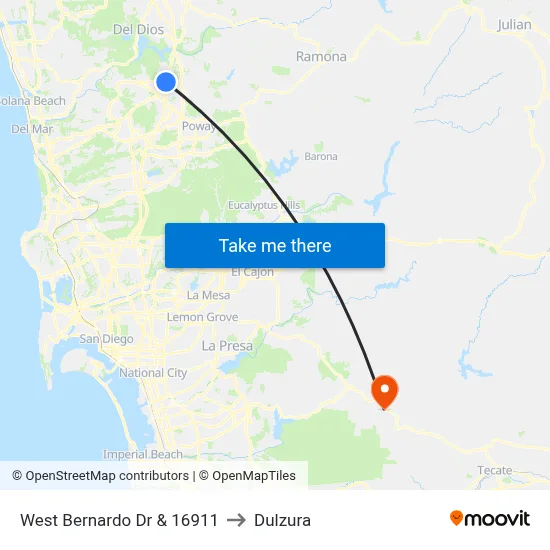 West Bernardo Dr & 16911 to Dulzura map