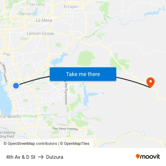 4th Av & D St to Dulzura map