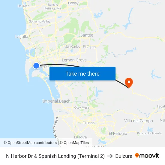 N Harbor Dr & Spanish Landing (Terminal 2) to Dulzura map
