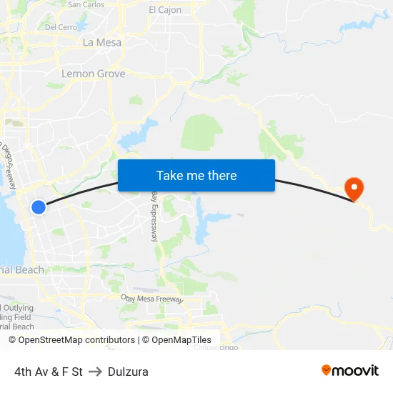 4th Av & F St to Dulzura map