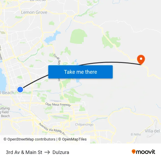 3rd Av & Main St to Dulzura map