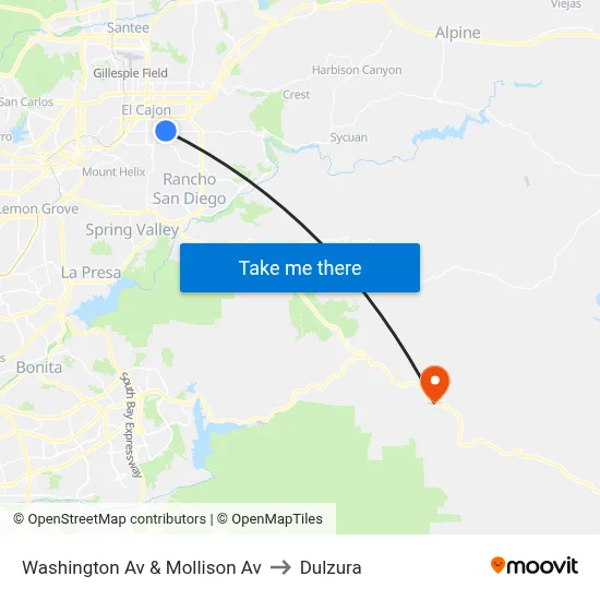 Washington Av & Mollison Av to Dulzura map