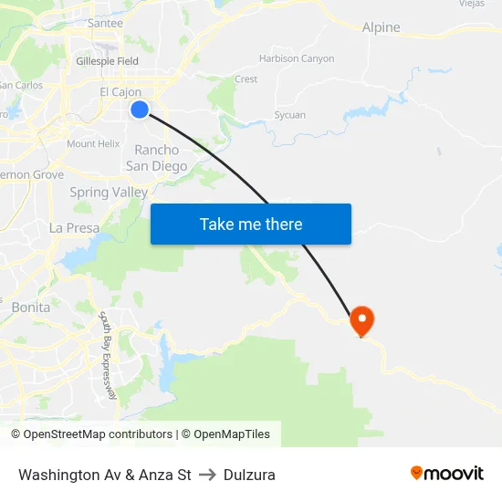 Washington Av & Anza St to Dulzura map