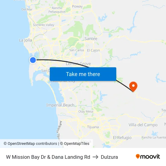 W Mission Bay Dr & Dana Landing Rd to Dulzura map