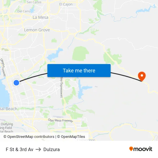 F St & 3rd Av to Dulzura map