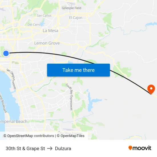 30th St & Grape St to Dulzura map