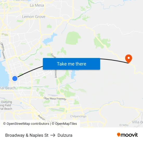 Broadway & Naples St to Dulzura map